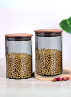 Borosilicate Glass Storage Jar Smoky Grey 900 ML - (Set of 2) | Airtight Food Container with Acacia Wooden Lid | Durable & Stylish Kitchen Storage - pzsku/Z533544810186F191DAB5Z/45/1741174071/2b611be2-e851-400f-a89e-606693d7d401