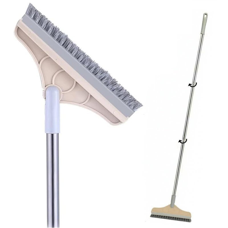 ARAINY 2 in 1 Floor Brush Scrubber with Long Handle Grout Brush 3 Poles 53.5'' New Upgrade Stiff Bristle Cleaning Scrub Brush with Squeegee 120Â°Rotating Tile Brush for Cleaning Bathroom Glass Patio Kitchen - Image 1