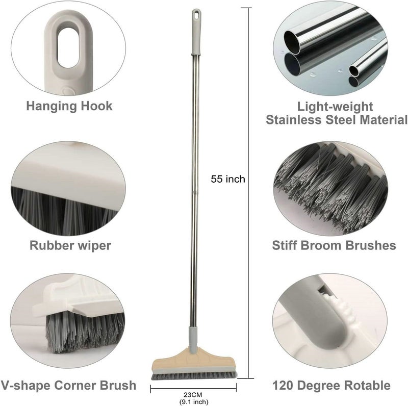 ARAINY 2 in 1 Floor Brush Scrubber with Long Handle Grout Brush 3 Poles 53.5'' New Upgrade Stiff Bristle Cleaning Scrub Brush with Squeegee 120Â°Rotating Tile Brush for Cleaning Bathroom Glass Patio Kitchen - Image 3
