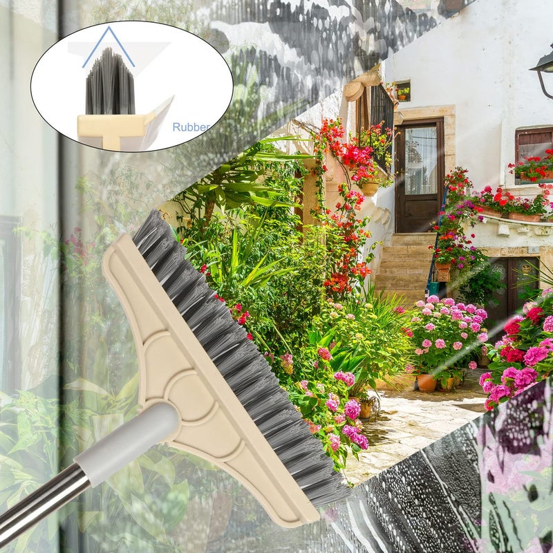 ARAINY 2 in 1 Floor Brush Scrubber with Long Handle Grout Brush 3 Poles 53.5'' New Upgrade Stiff Bristle Cleaning Scrub Brush with Squeegee 120Â°Rotating Tile Brush for Cleaning Bathroom Glass Patio Kitchen - Image 4