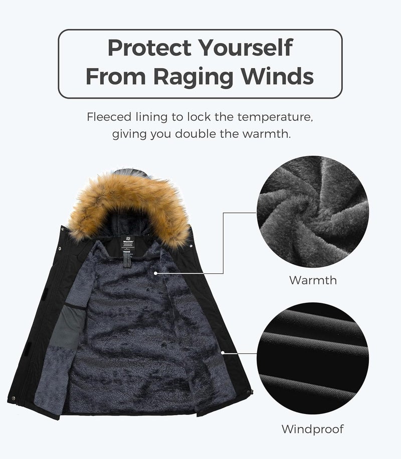 Wantdo Women's Waterproof Ski Jacket with Faux Fur Collar - Black - Image 3