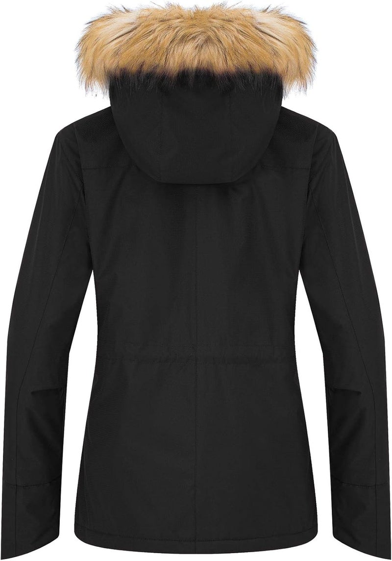 Wantdo Women's Waterproof Ski Jacket with Faux Fur Collar - Black - Image 2