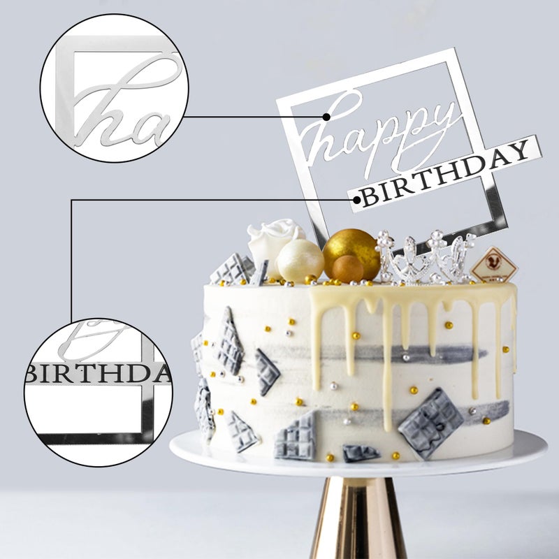 RASSLISA 24 PCS Happy Birthday Cake Toppers Mirror Acrylic Side Cake Decorations 8 Styles 3 Colors - Image 5