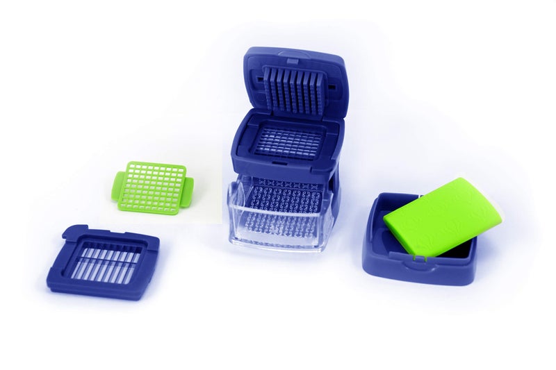 Kitchen Innovations Garlic-A-Peel Garlic Press, Crusher, Cutter, Mincer, and Storage Container - Includes Silicone Garlic Peeler - Easy to Clean - Stainless Steel Blades â€“ (Blue), standard - Image 2