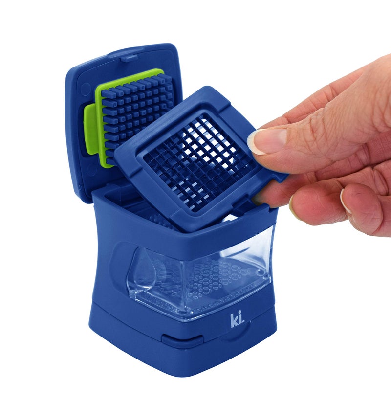 Kitchen Innovations Garlic-A-Peel Garlic Press, Crusher, Cutter, Mincer, and Storage Container - Includes Silicone Garlic Peeler - Easy to Clean - Stainless Steel Blades â€“ (Blue), standard - Image 5