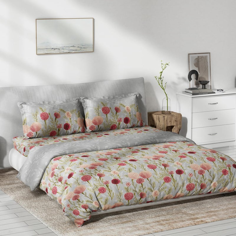 DDECOR Live beautiful Ddecor Pack of 1 Mariegold Floral Cotton Bedsheet and Quilt with 2 Pillow Covers Pink 