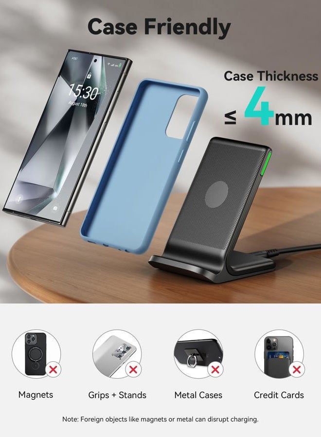 INIU Wireless Charger, 15W Fast Qi-Certified Wireless Charging Station with Sleep-Friendly Adaptive Light Compatible with iPhone 16 15 14 13 Pro XS 8 Plus Samsung Galaxy S25 S24 S23 Note 20 Google etc - Image 5