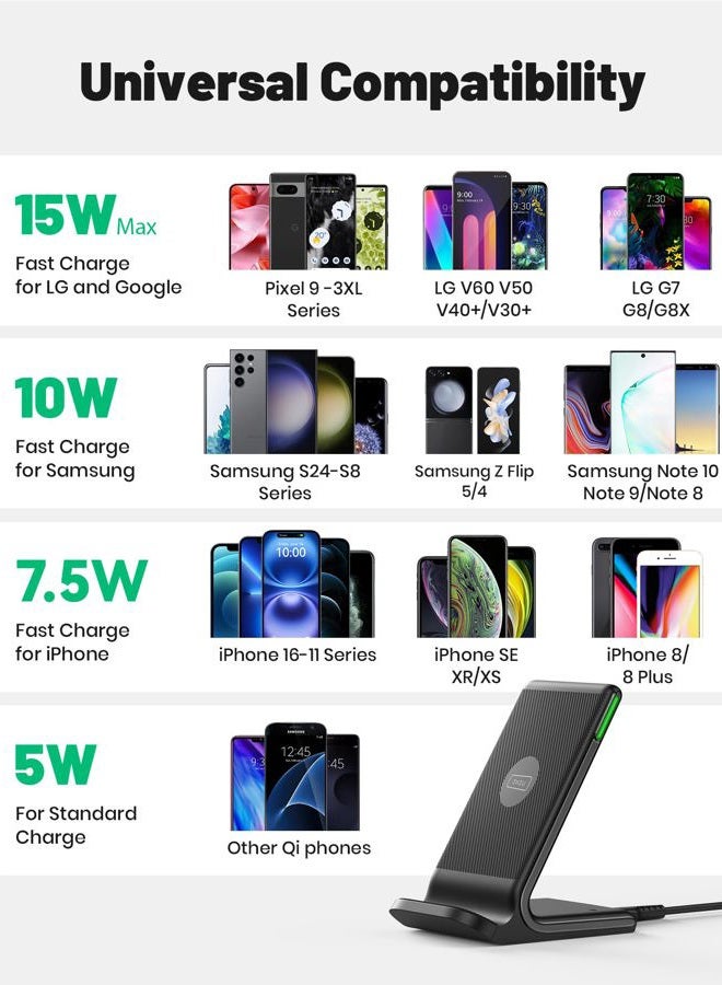 INIU Wireless Charger, 15W Fast Qi-Certified Wireless Charging Station with Sleep-Friendly Adaptive Light Compatible with iPhone 16 15 14 13 Pro XS 8 Plus Samsung Galaxy S25 S24 S23 Note 20 Google etc - Image 4