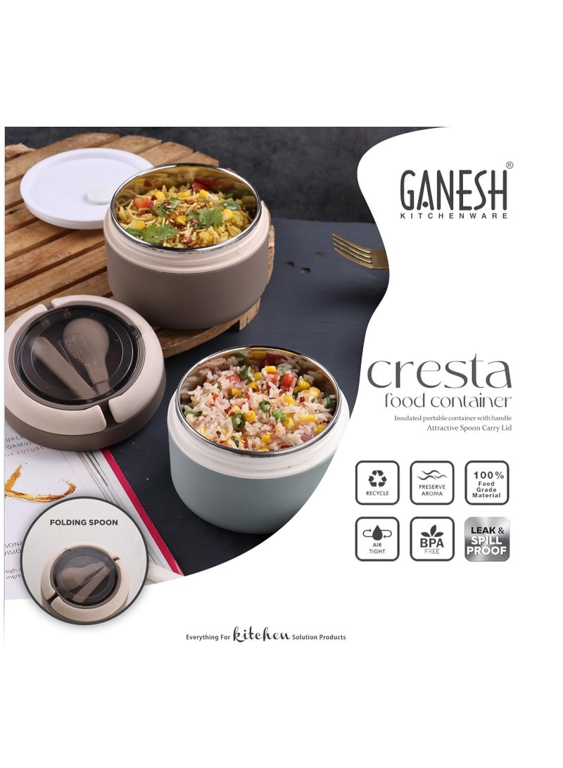 Ganesh Cresta Food Insulated Airtight Leak-Proof Lunch Box for Office, School, Picnic - 400ml -Color May Vary, Plastic - Image 4