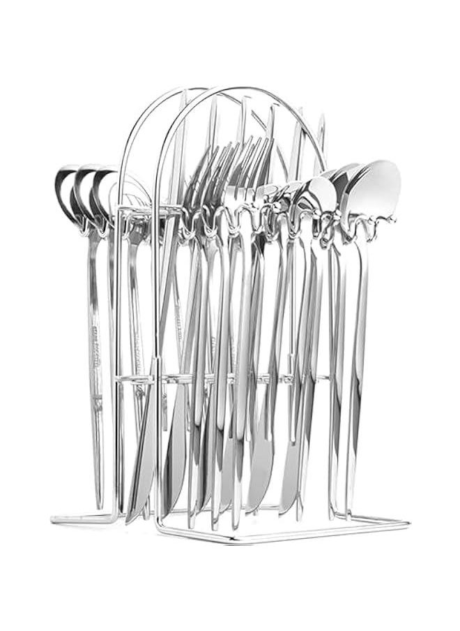 HOOKOR Silverware Set,Tableware,24 Piece Flatware Set With Stand,Stainless Steel Kitchen Utensils Set for 6,Mirror Polished Cutlery Set,Spoon and Fork Set Knife Silverware(Silver)  - Image 2