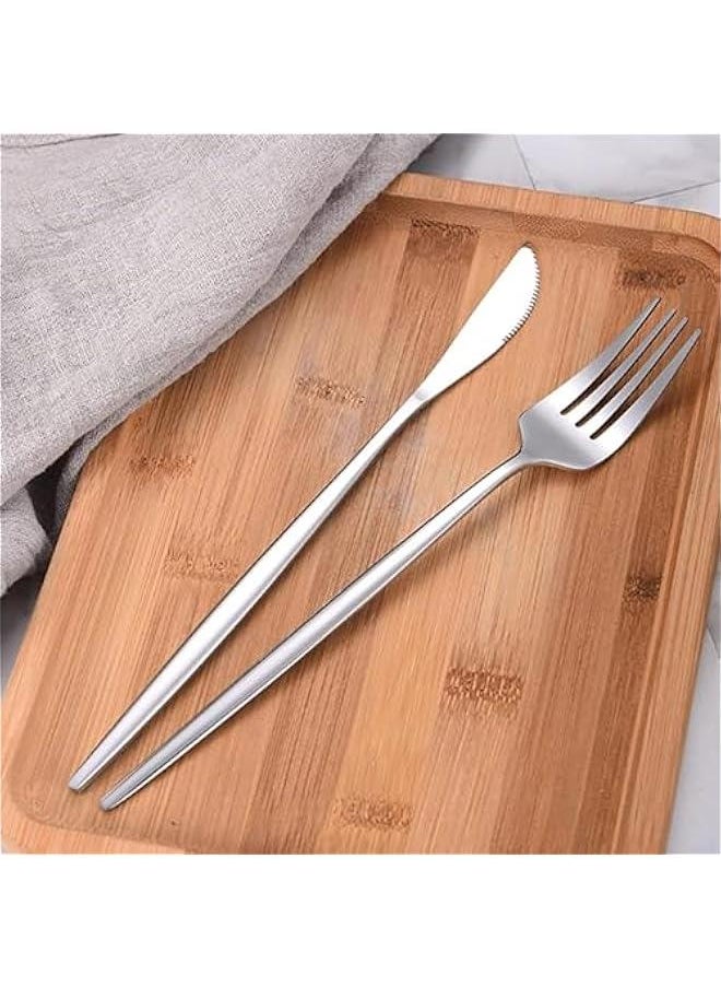 HOOKOR Silverware Set,Tableware,24 Piece Flatware Set With Stand,Stainless Steel Kitchen Utensils Set for 6,Mirror Polished Cutlery Set,Spoon and Fork Set Knife Silverware(Silver)  - Image 3