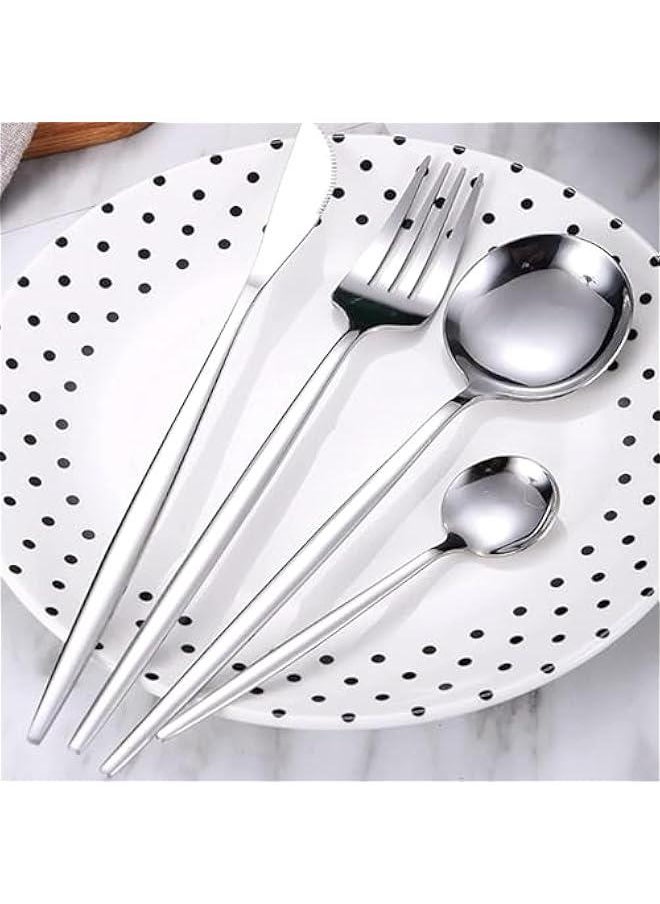 HOOKOR Silverware Set,Tableware,24 Piece Flatware Set With Stand,Stainless Steel Kitchen Utensils Set for 6,Mirror Polished Cutlery Set,Spoon and Fork Set Knife Silverware(Silver)  - Image 4