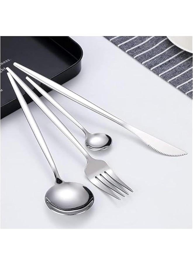 HOOKOR Silverware Set,Tableware,24 Piece Flatware Set With Stand,Stainless Steel Kitchen Utensils Set for 6,Mirror Polished Cutlery Set,Spoon and Fork Set Knife Silverware(Silver)  - Image 5