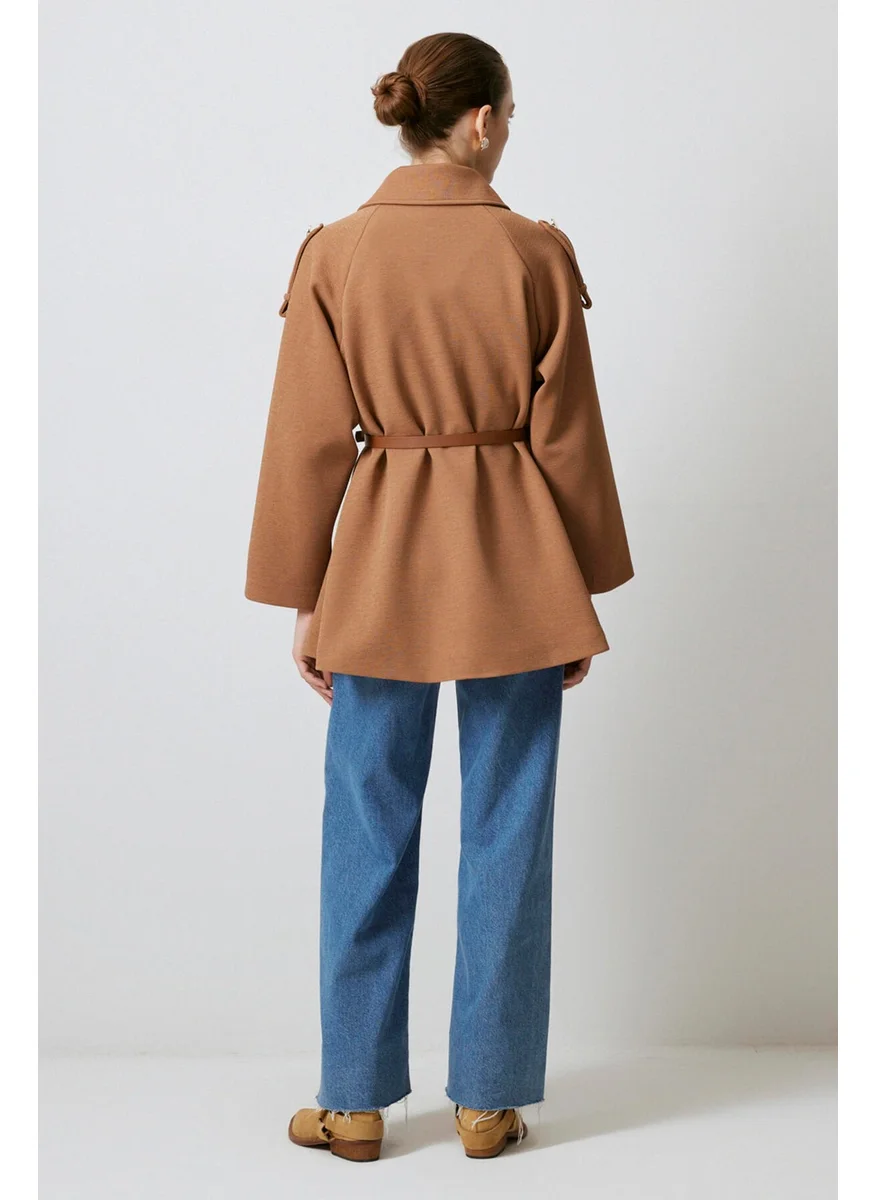Touche Gold Button Detailed Belted Jacket
