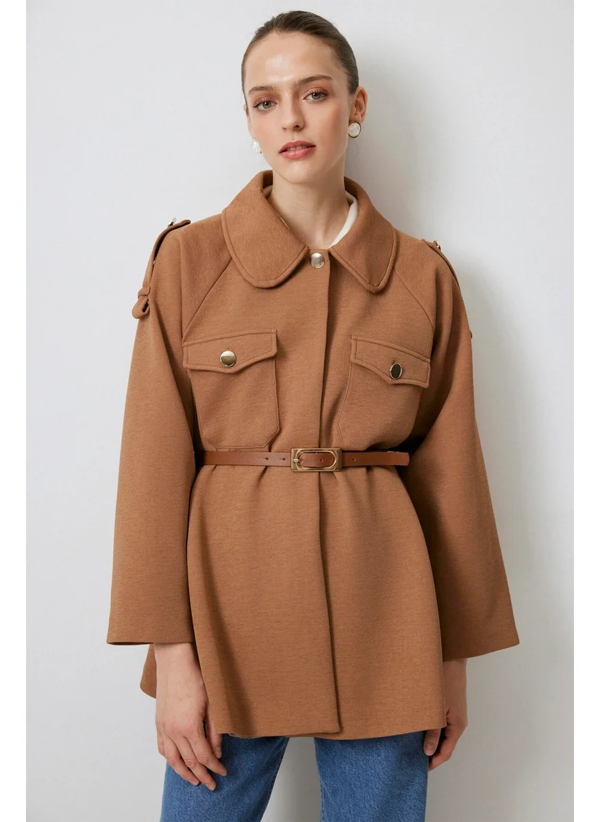 تاتشي Gold Button Detailed Belted Jacket