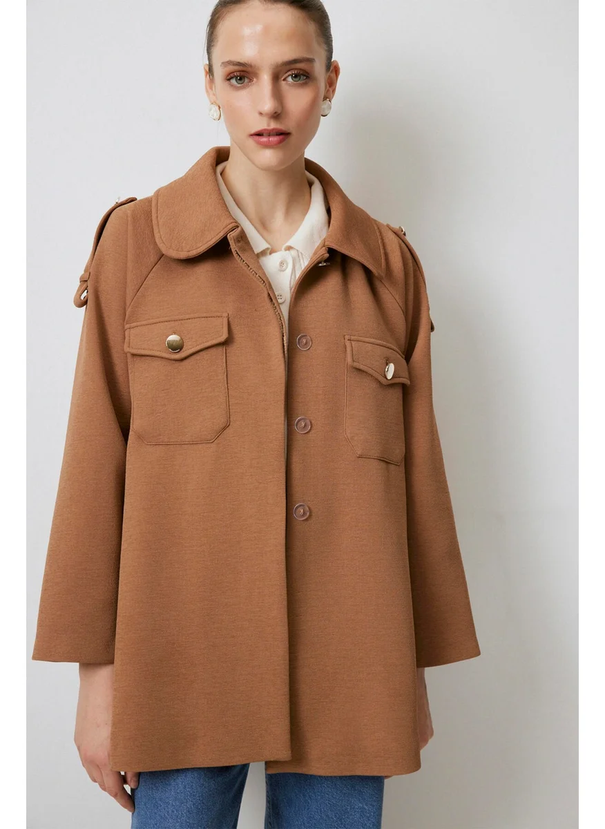 Touche Gold Button Detailed Belted Jacket