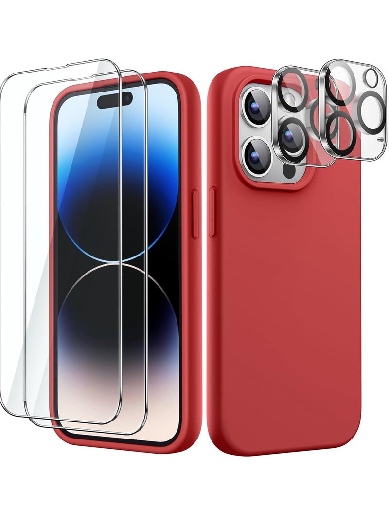 إلترازون 5 in 1 Silicone Case for iPhone 14 Pro Max 6.7-inch, with 2-Pack Screen Protector and 2-Pack Camera Lens Protector, Full Coverage Tempered Glass Film, Shockproof Phone Cover (Red) - Image 1