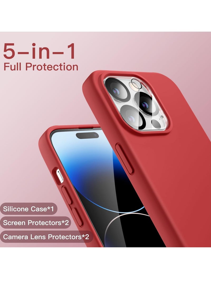 إلترازون 5 in 1 Silicone Case for iPhone 14 Pro Max 6.7-inch, with 2-Pack Screen Protector and 2-Pack Camera Lens Protector, Full Coverage Tempered Glass Film, Shockproof Phone Cover (Red) - Image 3