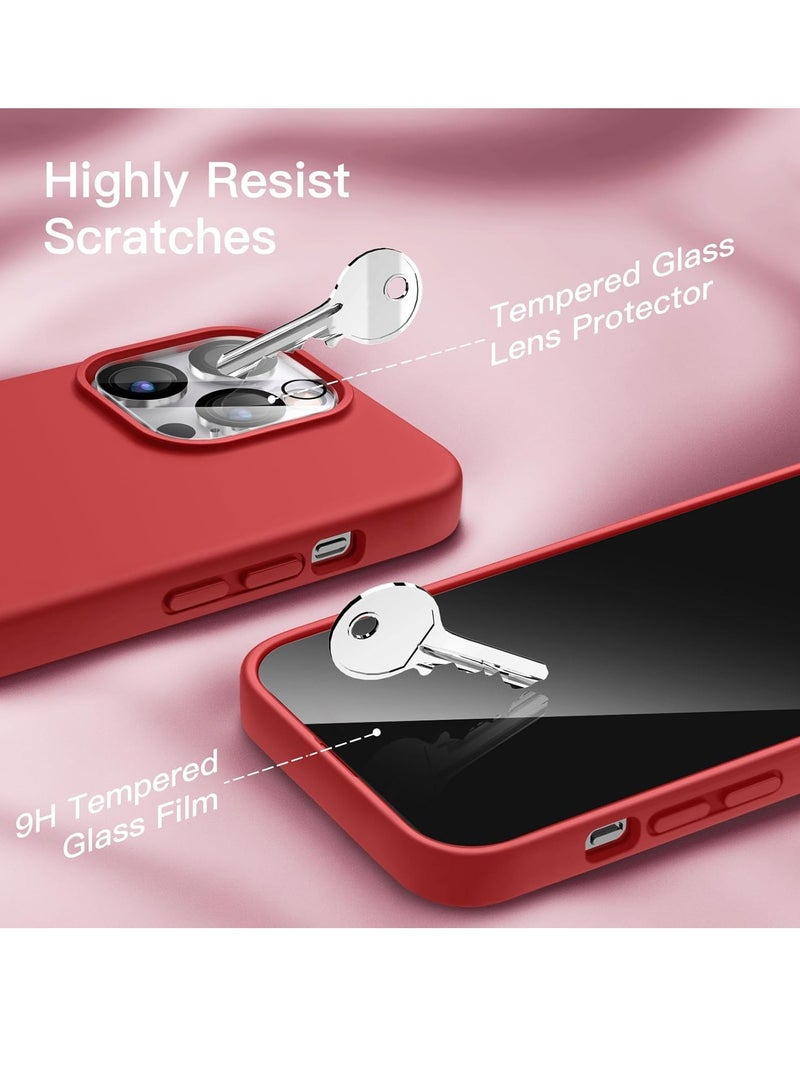 إلترازون 5 in 1 Silicone Case for iPhone 14 Pro Max 6.7-inch, with 2-Pack Screen Protector and 2-Pack Camera Lens Protector, Full Coverage Tempered Glass Film, Shockproof Phone Cover (Red) - Image 4