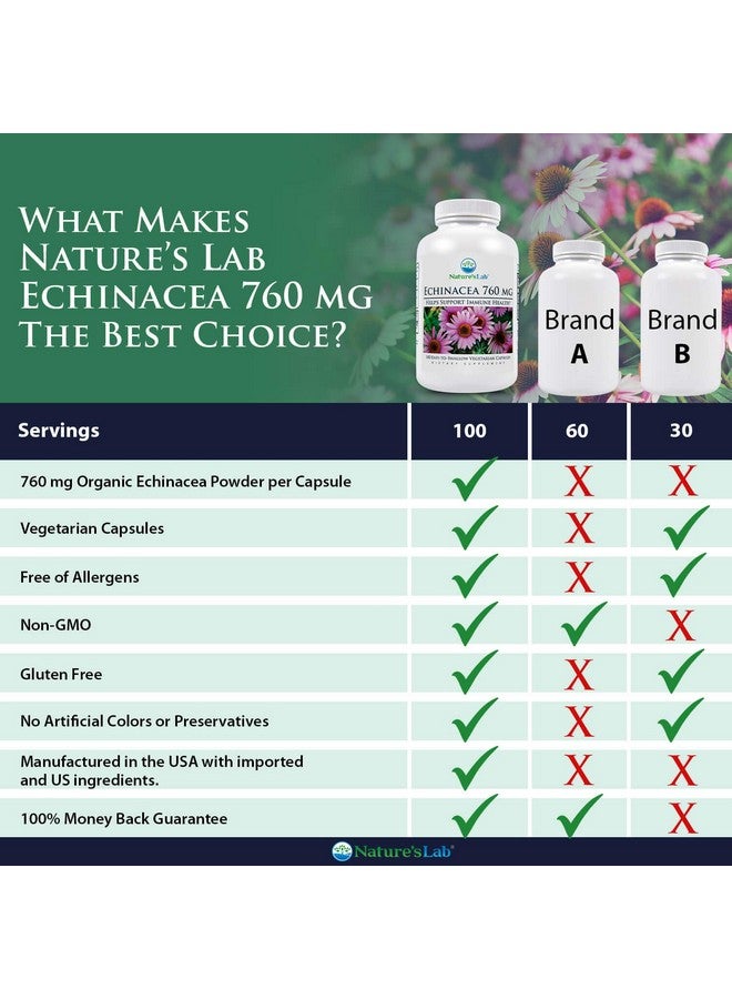 Nature's Lab إيكيناسيا 760Mg مكمل غذائي دعم قوي للجهاز المناعي طبيعي 100 كبسولة (50 يوم إمداد) خالي من المواد المعدلة وراثياً وخالي من الغلوتين - Image 5