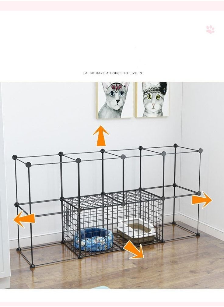 Three Layer Cat Cage Indoor DIY Cat Playground Detachable Metal Wire Kennel Crate Large Playground Suitable For 1-2 Cats Black