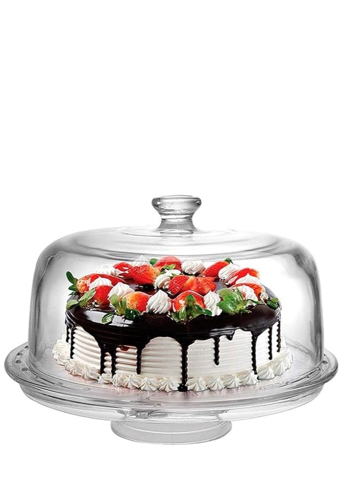 Homesmiths Glass Cake Stand With Dome Cover 6 In 1 Multi-Functional Serving Platter And Cake Plate  - Image 1