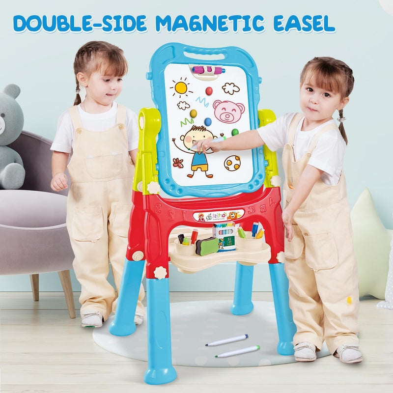 HOLYFUN Toddler Art Easel for Kids DoubleSided Magnetic Whiteboard  Chalkboard with Painting Accessories Rotatable Easel Toy Gift for Boys and Girls - Image 3
