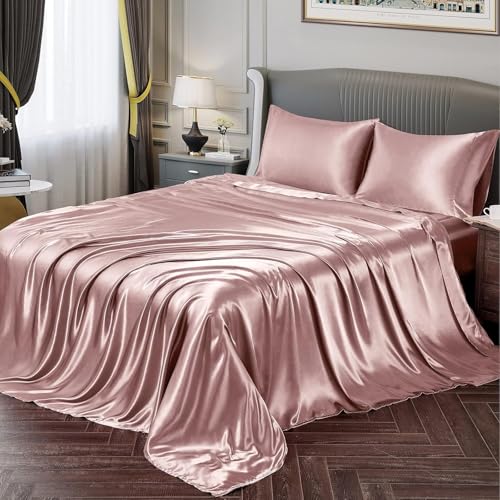 elanorhomes Luxury Satin King Size Bedsheet 90x108 Inches with 2 Pillow Covers 20x30 Inches | Soft, Glossy & Elegant | Premium Bedding for Modern Bedrooms – Solid Finish (Buckingham Blush) - Image 1