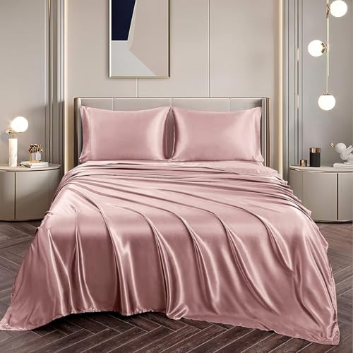 elanorhomes Luxury Satin King Size Bedsheet 90x108 Inches with 2 Pillow Covers 20x30 Inches | Soft, Glossy & Elegant | Premium Bedding for Modern Bedrooms – Solid Finish (Buckingham Blush) - Image 5