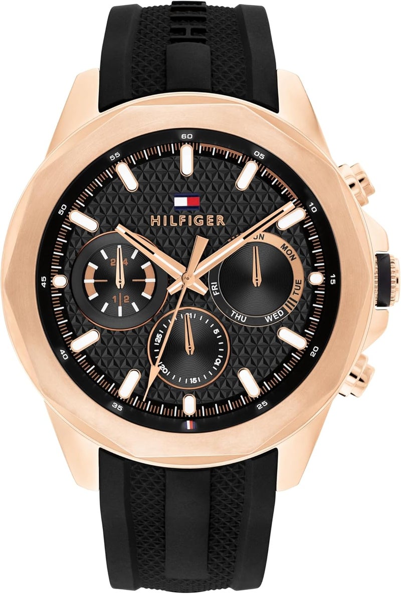 Tommy Hilfiger Men's Black Dial Rose Gold Watch - Image 1