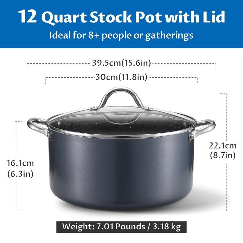 BEZIA 12 Quart Cooking Pot, Large Non Stick Induction Stock Pots with Lid, All Stove Compatible, 12 QT Aluminum Soup/Stew Pot For Big Gatherings, Grey - Image 2