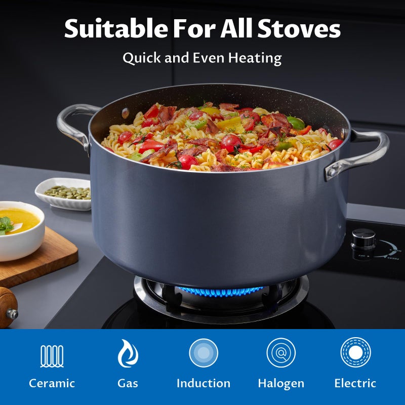 BEZIA 12 Quart Cooking Pot, Large Non Stick Induction Stock Pots with Lid, All Stove Compatible, 12 QT Aluminum Soup/Stew Pot For Big Gatherings, Grey - Image 4