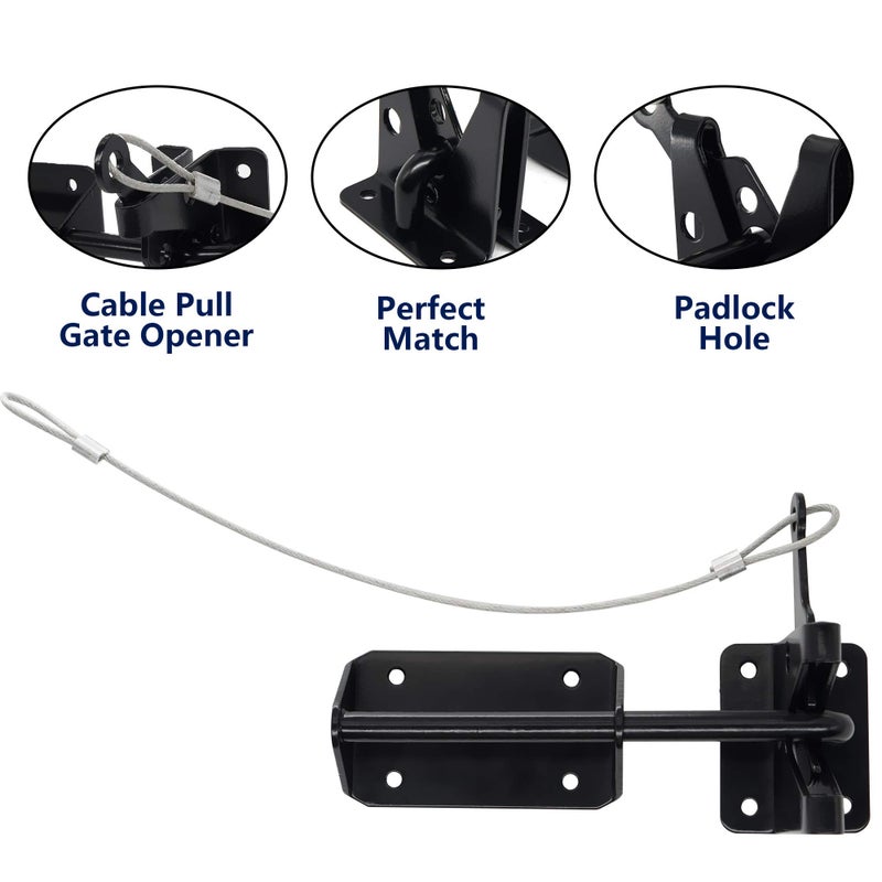 JIAHOO Heavy Duty Automatic Gate Latch For Wooden Fences Metal Gates Vinyl Fence Self Locking Outswinging Pool Dog Gate Door Latches Gravity Security Latch With Cable Pull Gate Opener  Black - Image 2