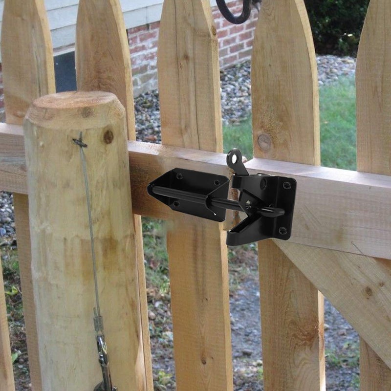 JIAHOO Heavy Duty Automatic Gate Latch For Wooden Fences Metal Gates Vinyl Fence Self Locking Outswinging Pool Dog Gate Door Latches Gravity Security Latch With Cable Pull Gate Opener  Black - Image 5