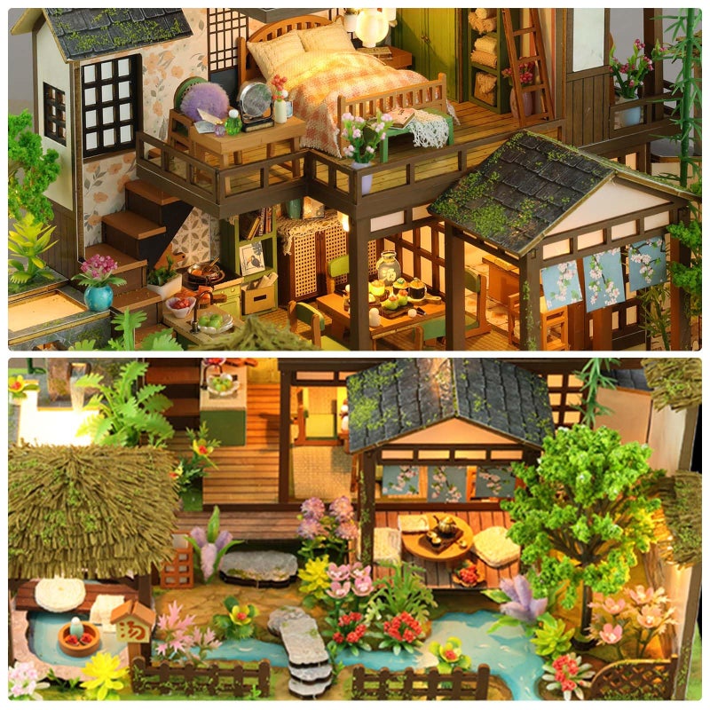 Foyucool Miniature House Kit, Tiny House Kit with Light, DIY Mini House Building Kits for Adults to Building, Unique Gift for Birthday Christmas, Bamboo Spring Courtyard - Image 5