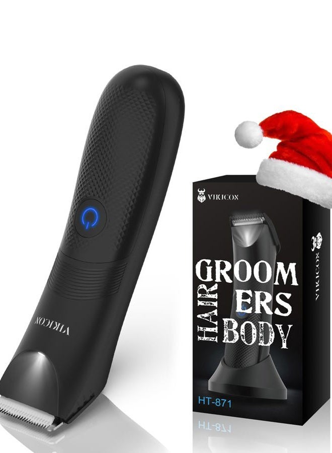 VIKICON Manscape Trimmer for Men - No Nicks Electric Razor-Shaver for Balls/Pubic/Groin/Legs/Chest Hair Removal w/Light & Ceramic Blade, IPX7 Waterproof Body Groomer USB-C Charging, Gifts for Him Dad - Image 1