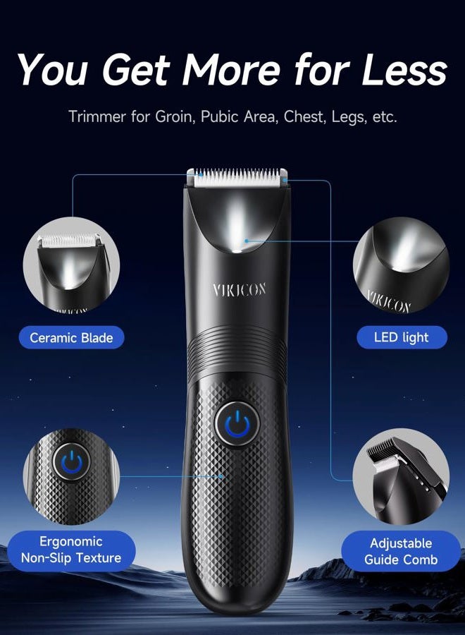 VIKICON Manscape Trimmer for Men - No Nicks Electric Razor-Shaver for Balls/Pubic/Groin/Legs/Chest Hair Removal w/Light & Ceramic Blade, IPX7 Waterproof Body Groomer USB-C Charging, Gifts for Him Dad - Image 2