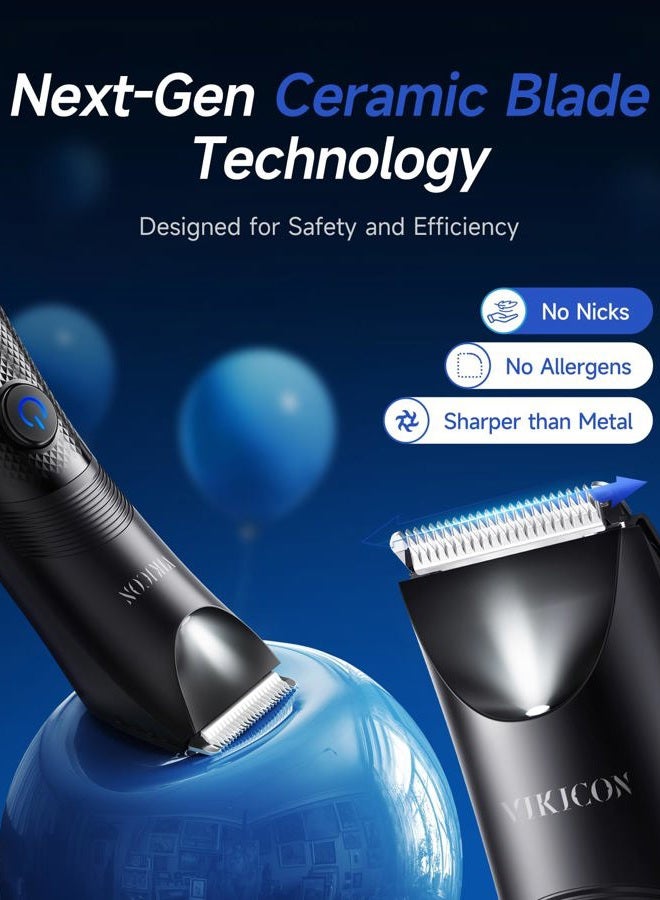VIKICON Manscape Trimmer for Men - No Nicks Electric Razor-Shaver for Balls/Pubic/Groin/Legs/Chest Hair Removal w/Light & Ceramic Blade, IPX7 Waterproof Body Groomer USB-C Charging, Gifts for Him Dad - Image 3