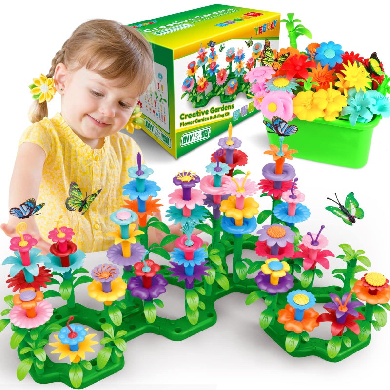 YEEBAY Flower Garden Building Toys for Girls Age 3 4 5 6 7 Year Old STEM Gardening Toys for Kids Stacking Game for Toddlers Play Set Educational Activity for Preschool 148 PCS