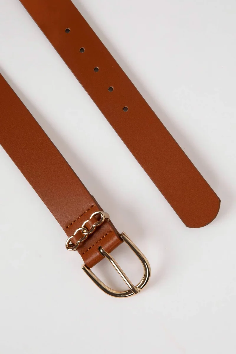 ديفاكتو Woman Faux Leather Gold Buckle Classic Belt