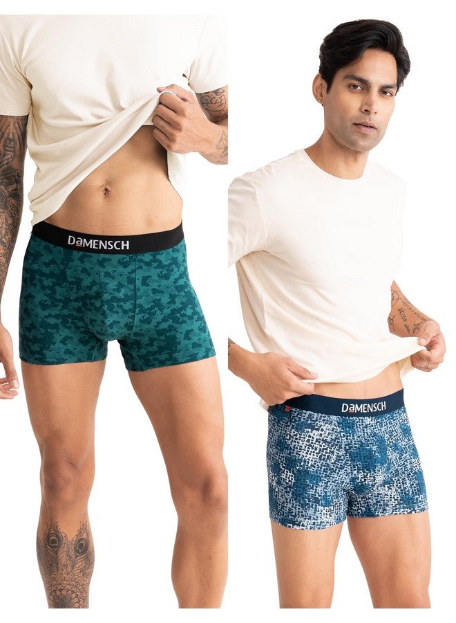 DaMENSCH DAMENSCH Men's Regular Fit Printed Cotton Trunks | Combed Cotton, Stretchy Fabric Underwear for Men, Trunks for Men, Boxer Briefs for Men,Mens Underwear-Soft Chambray,Colonial Blue-2XL  - Image 1