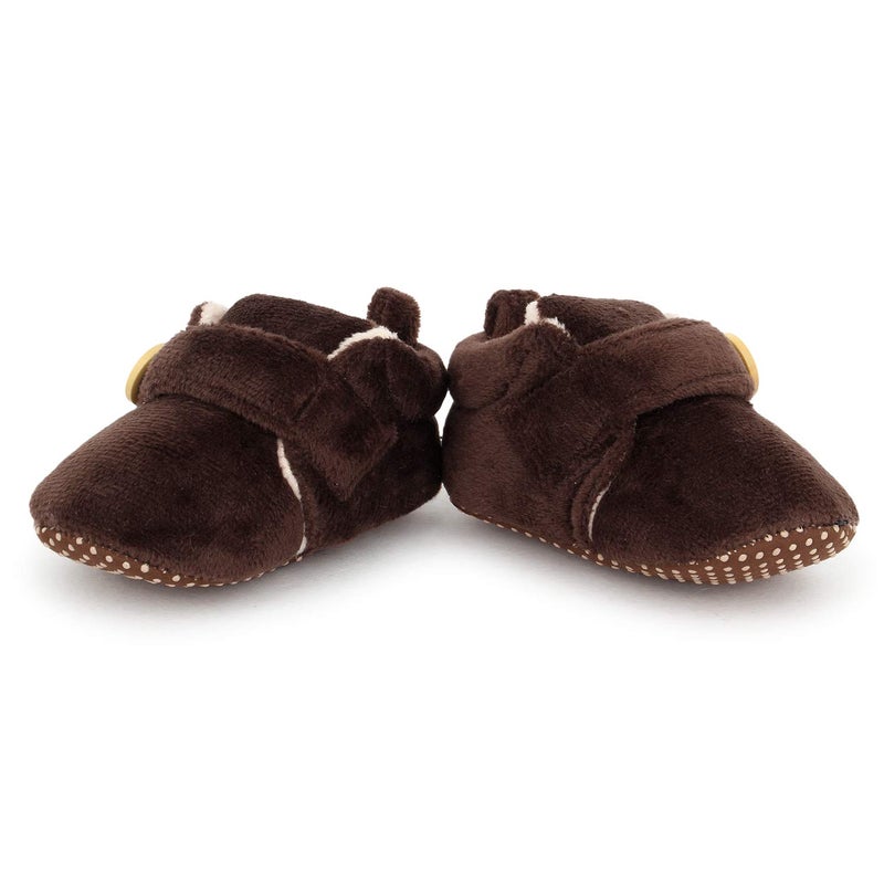 Superminis unisex-baby Dual Color Velvet Soft Base Booties/Shoes With Wooden Button 0-6 Months Brown+Peach - Image 3