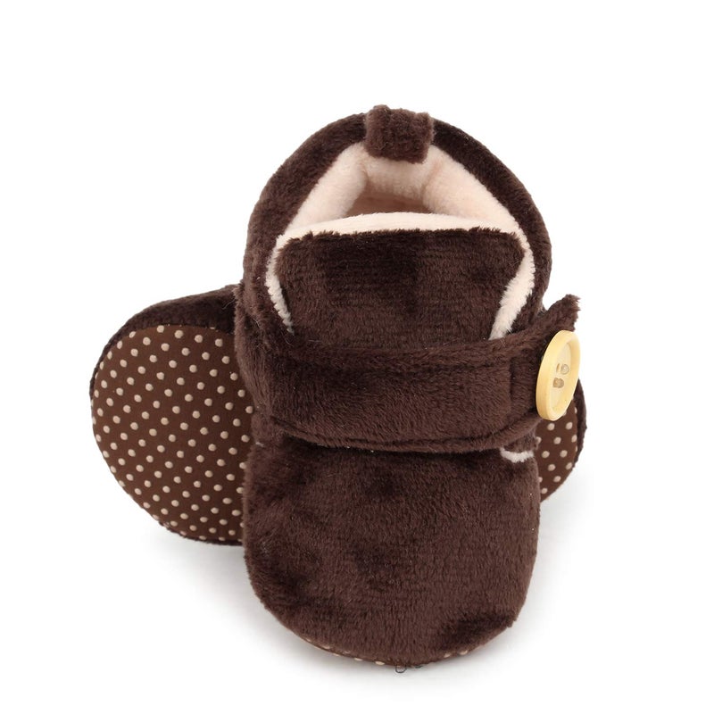 Superminis unisex-baby Dual Color Velvet Soft Base Booties/Shoes With Wooden Button 0-6 Months Brown+Peach - Image 2