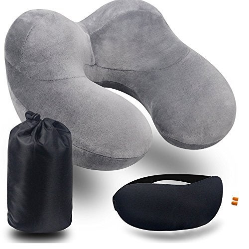 Aeoss Travel Pillow, Inflating Neck Pillow with Soft Velvet Cover, Eye Mask & Ear Plug Washable for Airplanes - Image 3