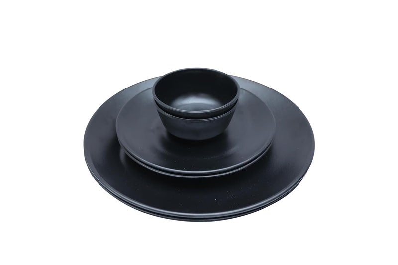 Amar Industries Elegant Unabreakable Melamine Dinner Set Matte Black Spiral Design Full Plates Half Plates with Bowl Serve 2 Set of 6 - Image 4