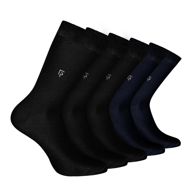 FOOTPRINTS Bamboo Formal Socks for Men | Anti Odour & Breathable | Anti-Bacterial | Softer than Cotton Socks | Pack of 5 (IN, Alpha, Free Size, 3 Black 2 Navy) - Image 1