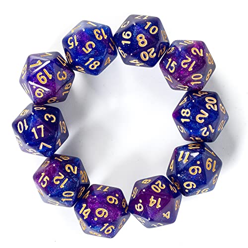 SmartDealsPro 10Pack 20 Sided Dice D20 Polyhedral Dice for DND RPG MTG Table Game Glitter BluePurple - Image 1
