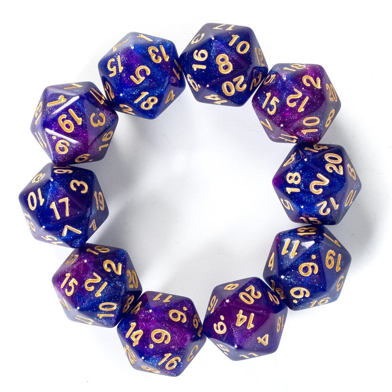 SmartDealsPro 10Pack 20 Sided Dice D20 Polyhedral Dice for DND RPG MTG Table Game Glitter BluePurple - Image 3