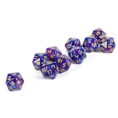 SmartDealsPro 10Pack 20 Sided Dice D20 Polyhedral Dice for DND RPG MTG Table Game Glitter BluePurple - Image 5