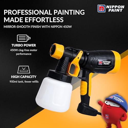 Nippon Paint 450W Electric Paint Spray Gun with 900Ml Container, 2M Long Cable | Suitable for Indoor Outdoor Home & Industrial Use (Pack of 1, Yellow and Black) - Image 2